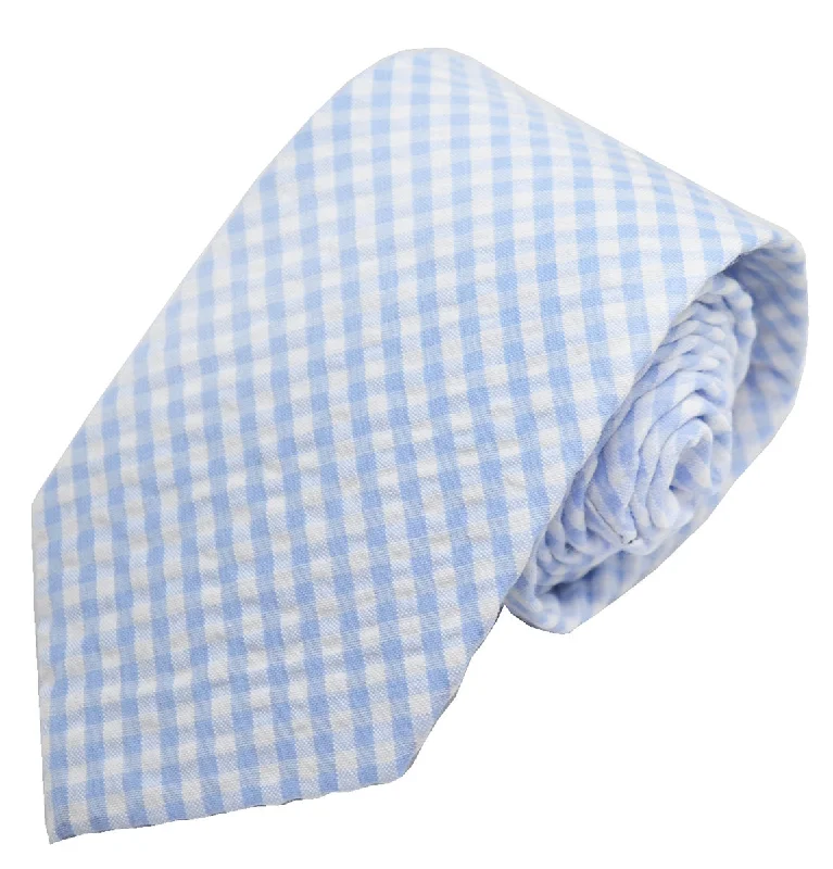 Lite Blue and White Gingham Cotton Tie