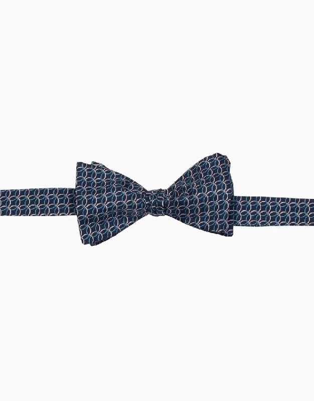 Blue Geometric Silk Self Tie Bow Tie