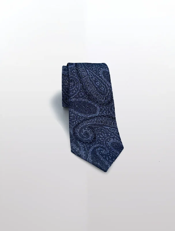 Blue Paisley Patterned Microfiber Tie