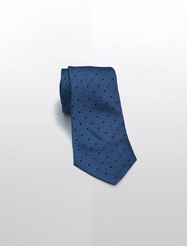 Blue Polka Dot Patterned Microfiber Tie