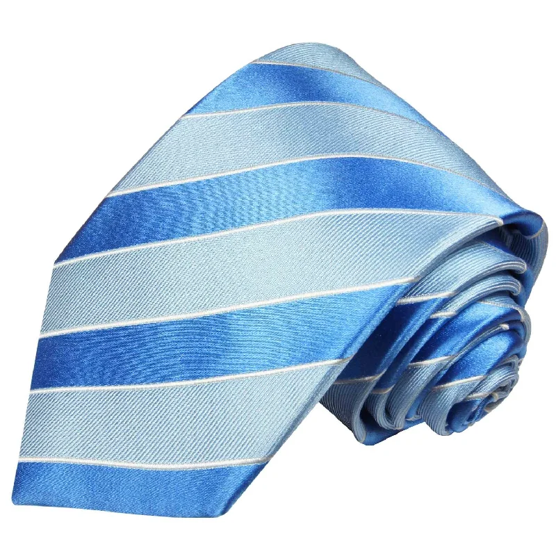 Blue Striped Silk Necktie Set by Paul Malone