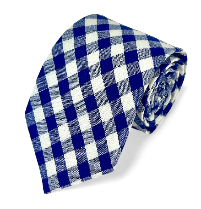 Blue and White Checkered Cotton Necktie