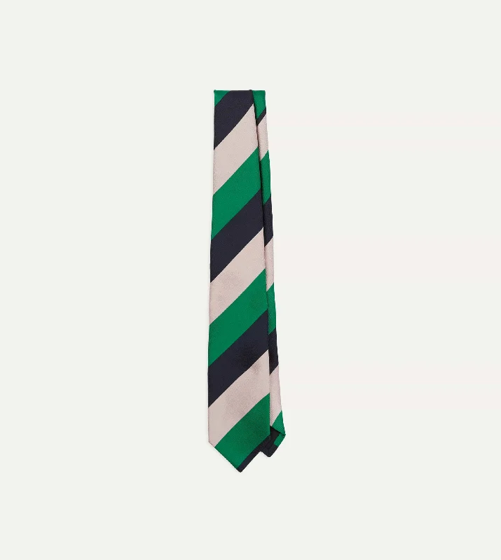 Bright Green, Navy and White Stripe Tipped Repp Silk Tie