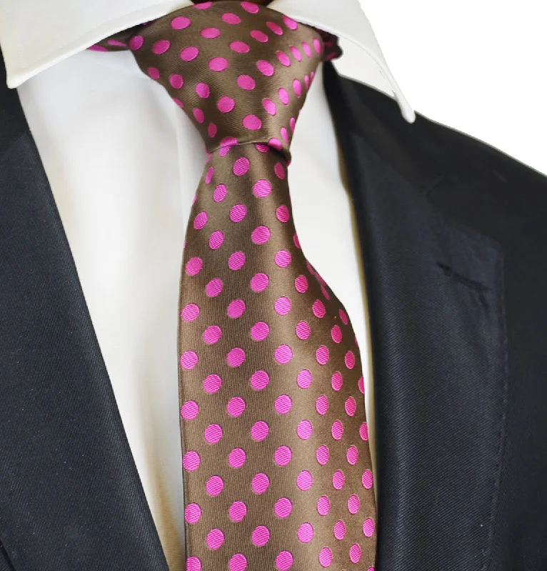 Brown and Hot Pink Polka Dot Men's Necktie