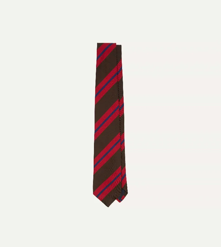 Brown and Red Stripe Mogador Silk Tipped Tie