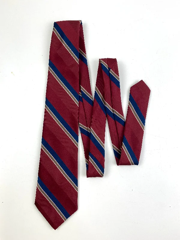 80s Deadstock Necktie, Men's Vintage Wine/ Blue Diagonal Stripe Tie, NOS