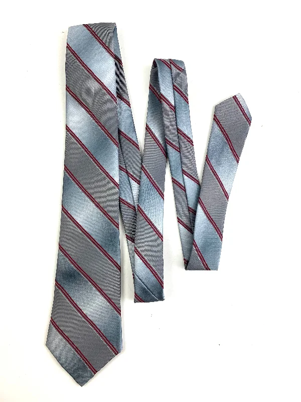 80s Deadstock Necktie, Men's Vintage Red/ Grey Diagonal Stripe Tie, NOS