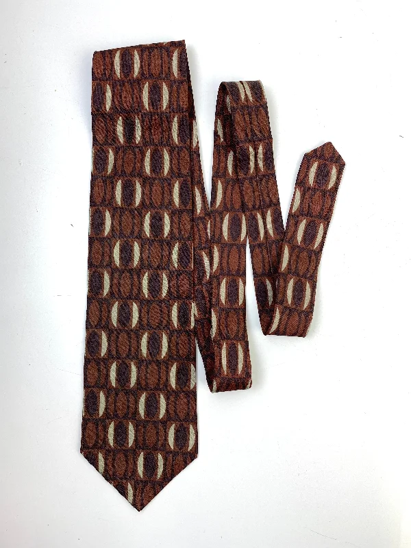 90s Deadstock Silk Necktie, Men's Vintage Brown Geometric Pattern Tie, NOS