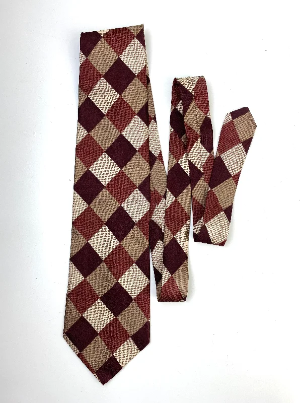 90s Deadstock Silk Necktie, Men's Vintage Brown Check Pattern Tie, NOS