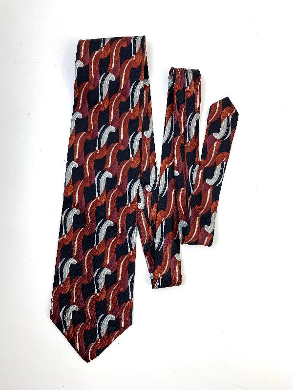 90s Deadstock Silk Necktie, Men's Vintage Black/ Brown/ Grey Abstract Pattern Tie, NOS