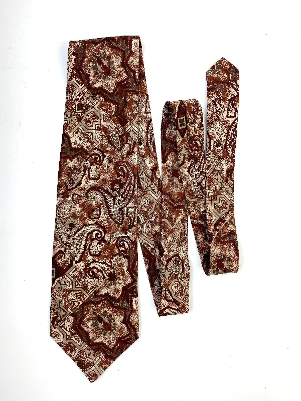 90s Deadstock Silk Necktie, Men's Vintage Brown Paisley Pattern Tie, NOS