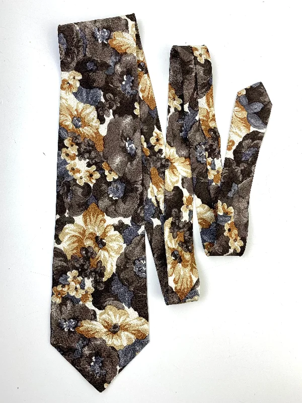 90s Deadstock Silk Necktie, Men's Vintage Brown/ Grey Floral Pattern Tie, NOS