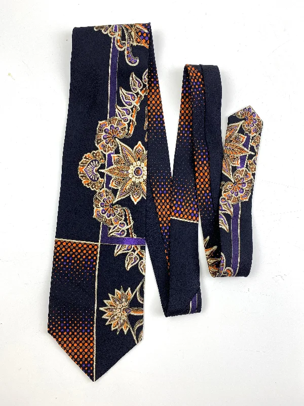 90s Deadstock Silk Necktie, Men's Vintage Purple/ Orange Indian Pattern Tie, NOS