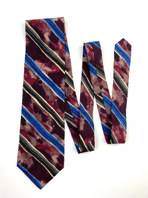 90s Deadstock Silk Necktie, Men's Vintage Wine/ Blue Diagonal Stripe Pattern Tie, NOS