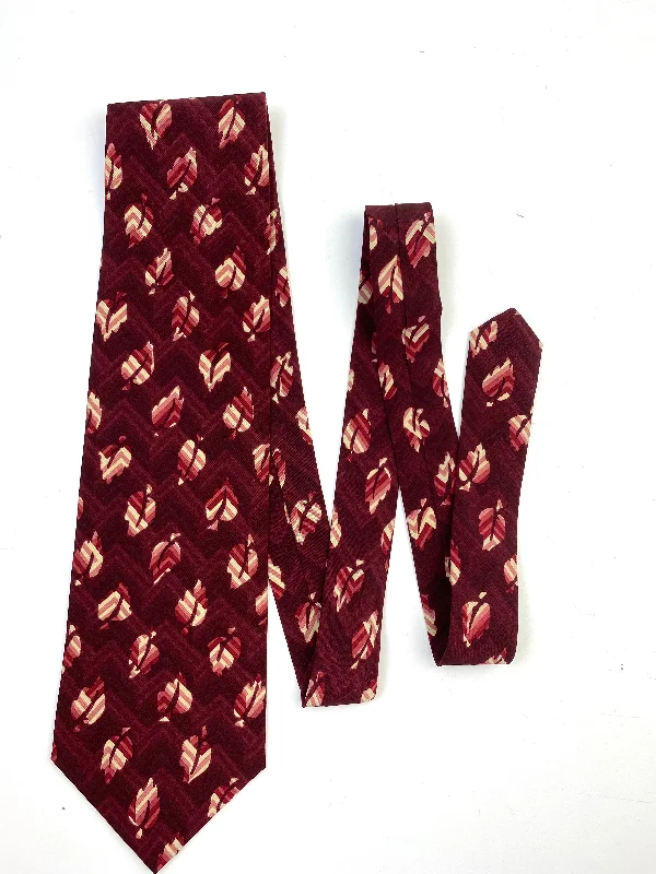 90s Deadstock Silk Necktie, Men's Vintage Wine Leaf Pattern Tie, NOS