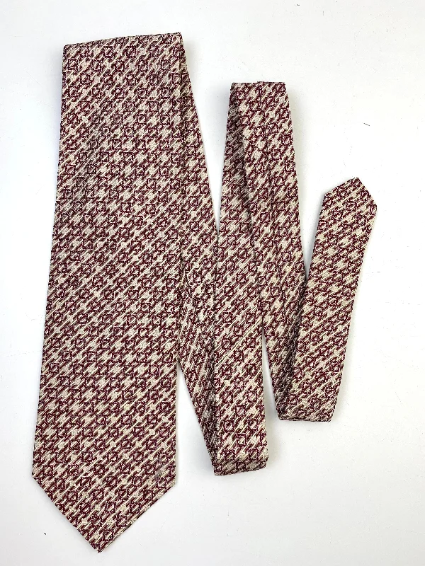 90s Deadstock Silk Necktie, Vintage Wine Geometric Square Pattern Tie, NOS