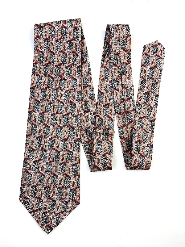 90s Deadstock Silk Necktie, Men's Vintage Wine/ Grey Geometric Pattern Tie, NOS