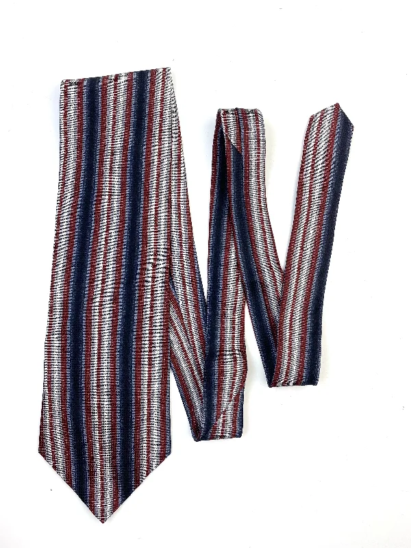 90s Deadstock Silk Necktie, Men's Vintage Wine/ Navy/ Grey Vertical Stripe Tie, NOS