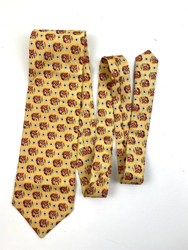 90s Deadstock Silk Necktie, Men's Vintage Gold Medallion Foulard Pattern Tie, NOS