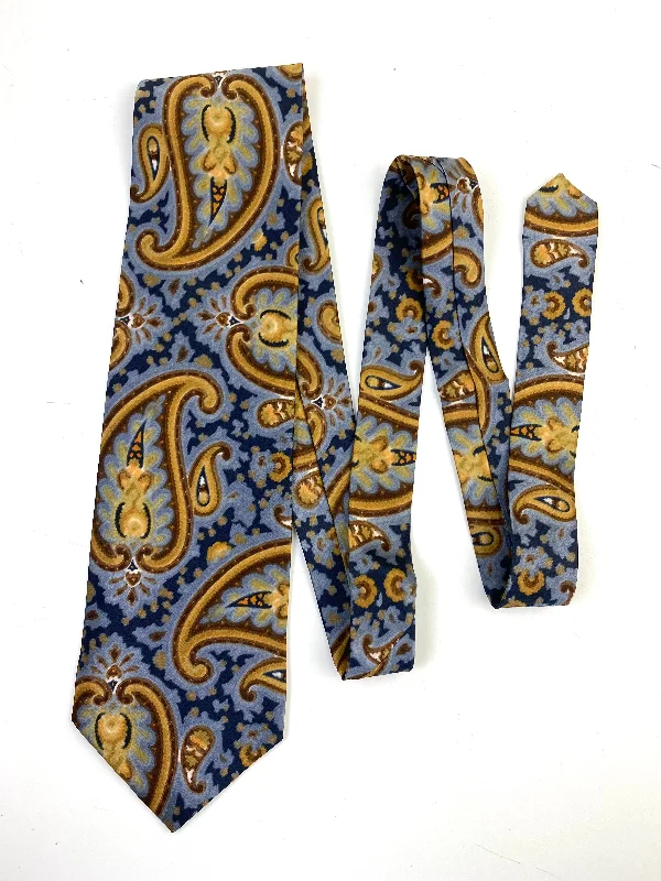 90s Deadstock Silk Necktie, Men's Vintage Gold/Blue Paisley Pattern Tie, NOS