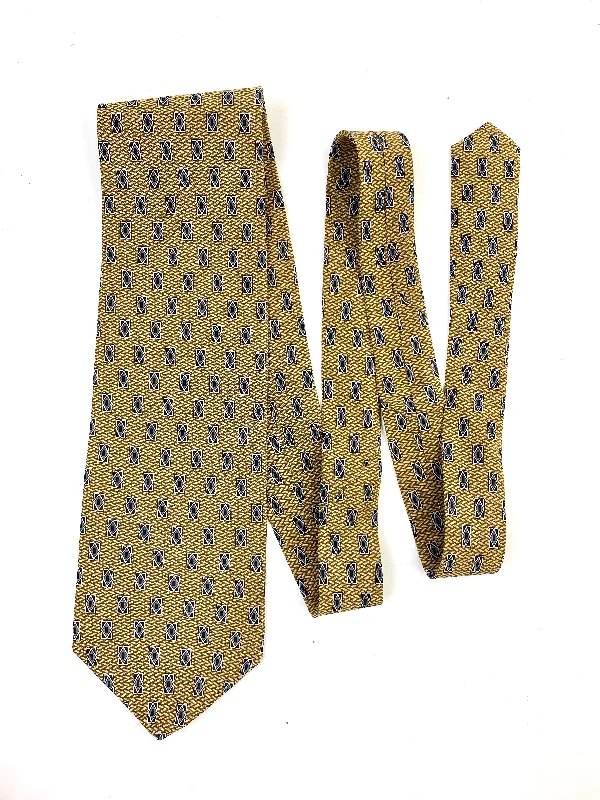 90s Deadstock Silk Necktie, Men's Vintage Gold Geometric Foulard Pattern Tie, NOS