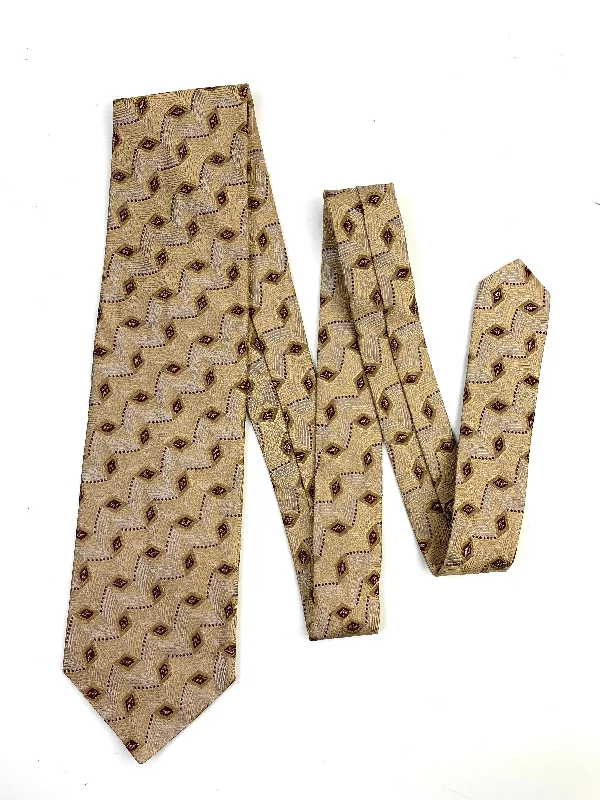 90s Deadstock Silk Necktie, Men's Vintage Gold Geometric Pattern Tie, NOS