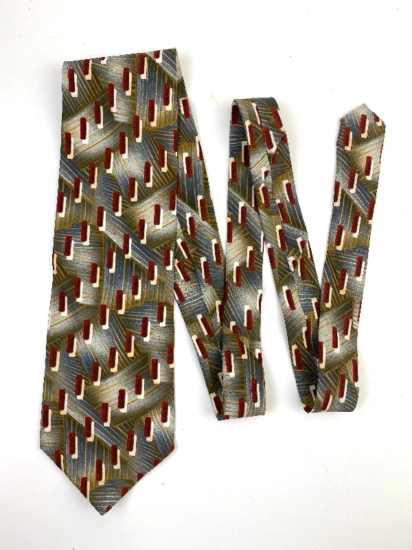 90s Deadstock Silk Necktie, Men's Vintage Gold/ Rust/ Grey Geo-Abstract Pattern Tie, NOS