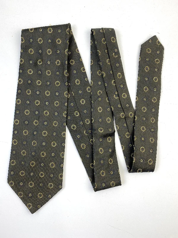 90s Deadstock Silk Necktie, Men's Vintage Gold/Green Geometric Pattern Tie, NOS