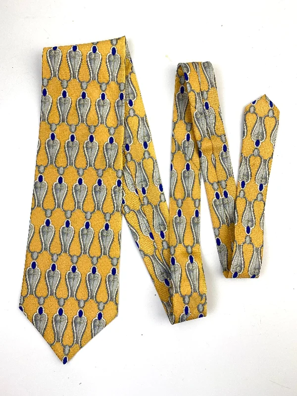 90s Deadstock Silk Necktie, Men's Vintage Gold Art Deco Pattern Tie, NOS