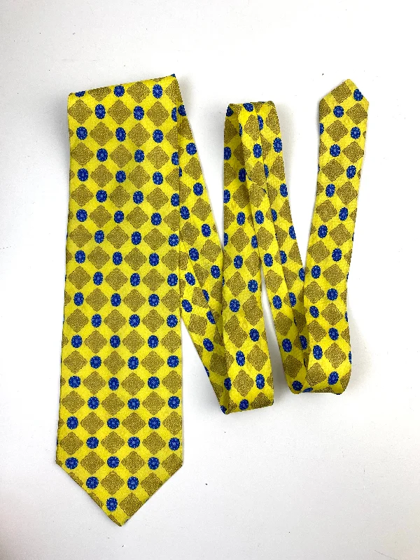 90s Deadstock Silk Necktie, Men's Vintage Yellow/Gold/Blue Medallion Pattern Tie, NOS