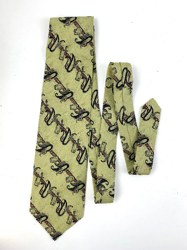 90s Deadstock Silk Necktie, Men's Vintage Green/ Black Diagonal Stripe Paisley Pattern Tie, NOS