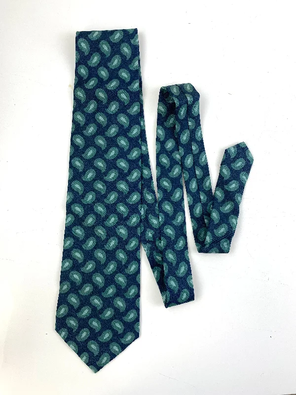 90s Deadstock Silk Necktie, Men's Vintage Green/Blue Boteh Paisley Pattern Tie, NOS