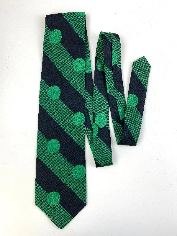 90s Deadstock Silk Necktie, Men's Vintage Green/ Black Diagonal Stripe Polka Dot  Pattern Tie, NOS