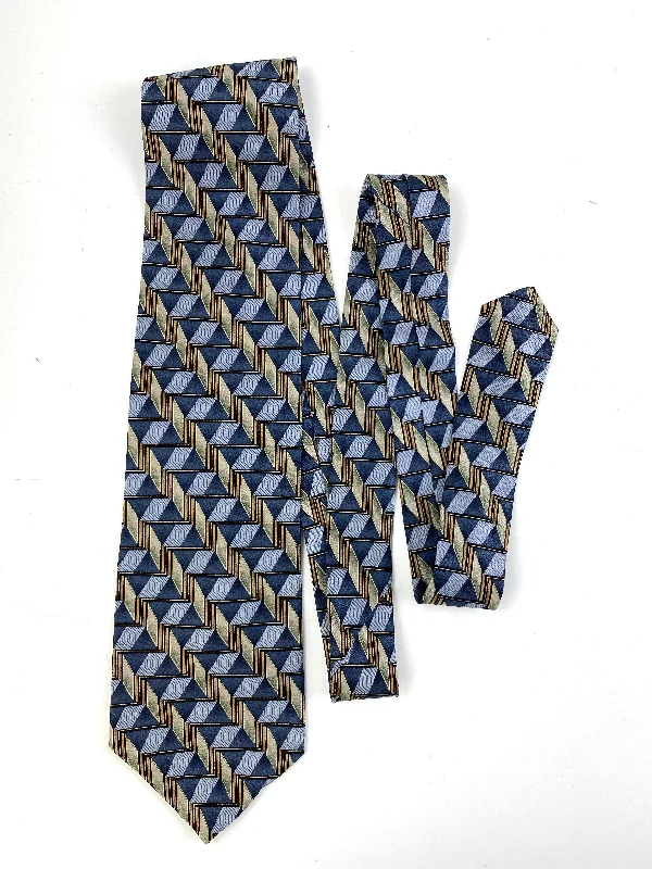 90s Deadstock Silk Necktie, Men's Vintage Grey/ Gold Geometric Pattern Tie, NOS