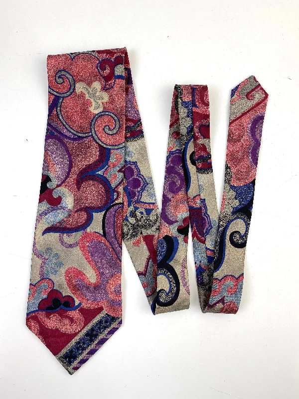 90s Deadstock Silk Necktie, Men's Vintage Red/Purple Abstract Pattern Tie, NOS