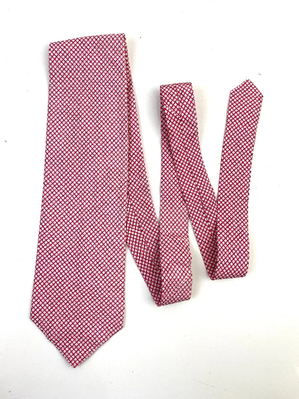 90s Deadstock Silk Necktie, Men's Vintage Pink/ White Micro-Check Pattern Tie, NOS