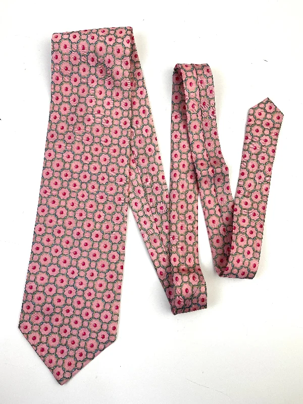 90s Deadstock Silk Necktie, Men's Vintage Pink Quatrefoil Link Pattern Tie, NOS