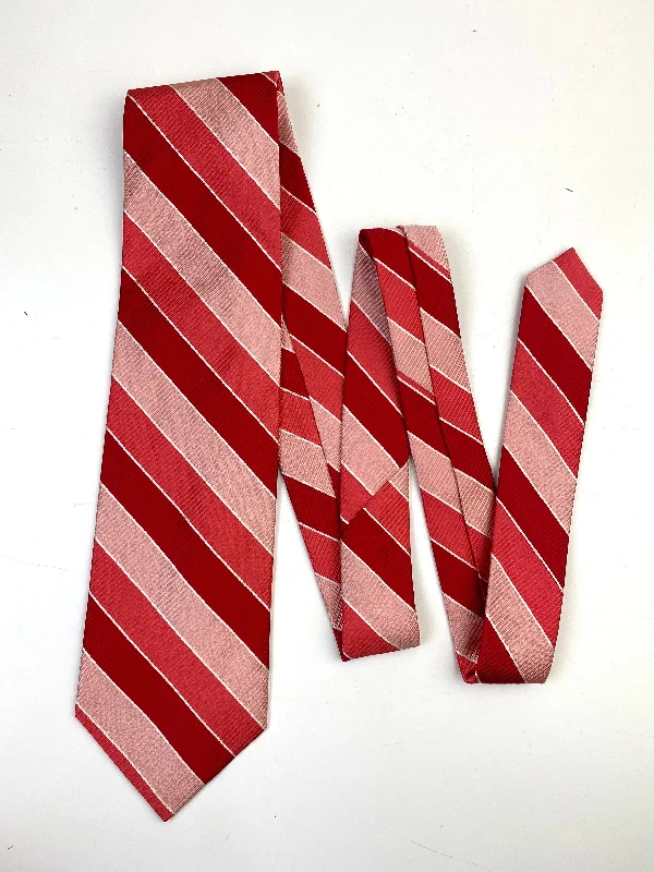 90s Deadstock Silk Necktie, Men's Vintage Red/Pink Diagonal Repp Stripe Pattern Tie, NOS