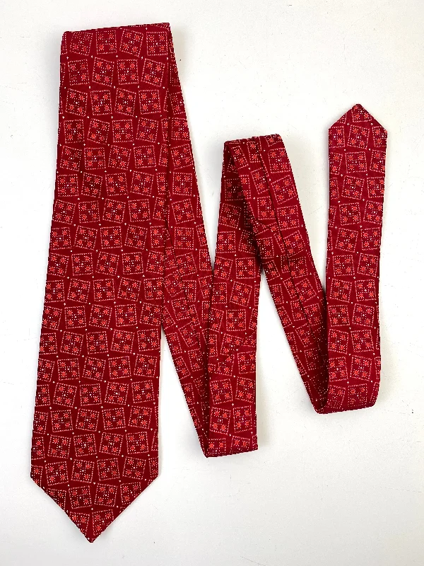 90s Deadstock Silk Necktie, Men's Vintage Red Geometric Pattern Tie, NOS