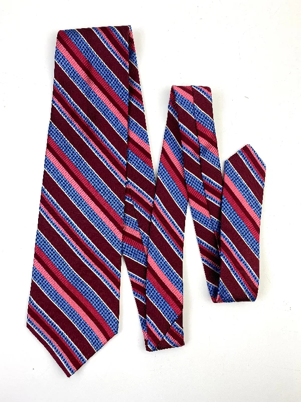 90s Deadstock Silk Necktie, Men's Vintage Red/ Blue Diagonal Stripe Pattern Tie, NOS