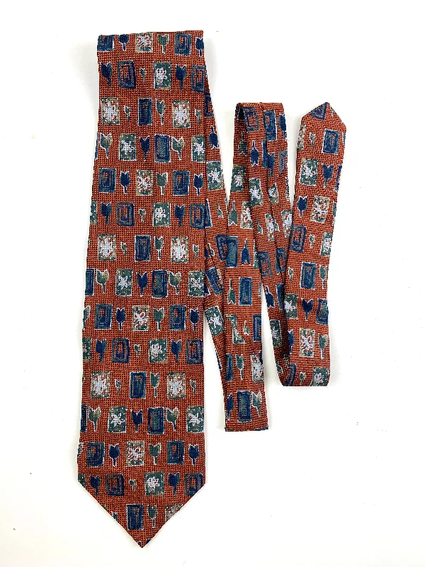 90s Deadstock Silk Necktie, Men's Vintage Orange/ Blue/ Green Tulip Rectangle Pattern Tie, NOS