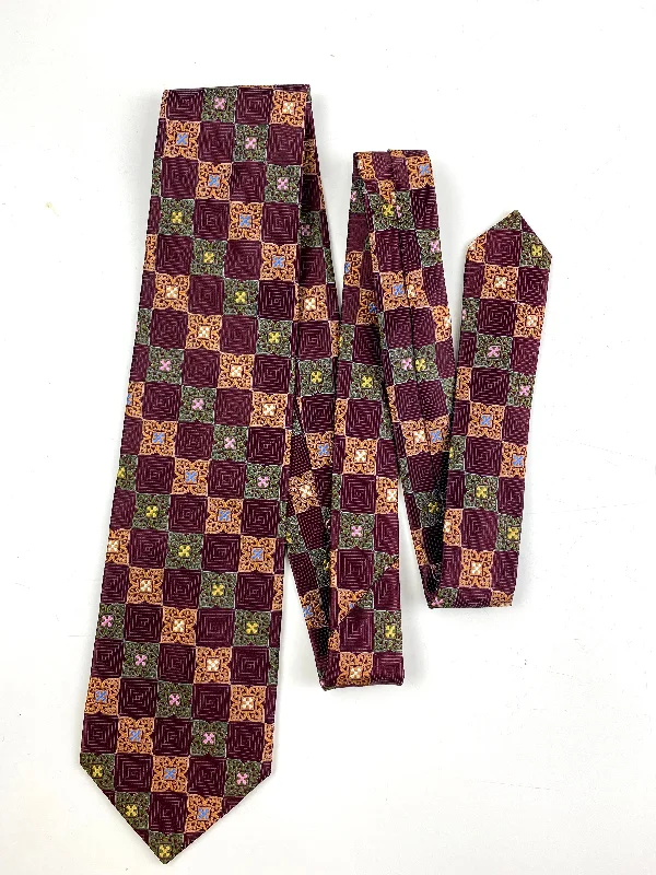 90s Deadstock Silk Necktie, Men's Vintage Orange/ Green/ Maroon Moroccan Pattern Tie, NOS