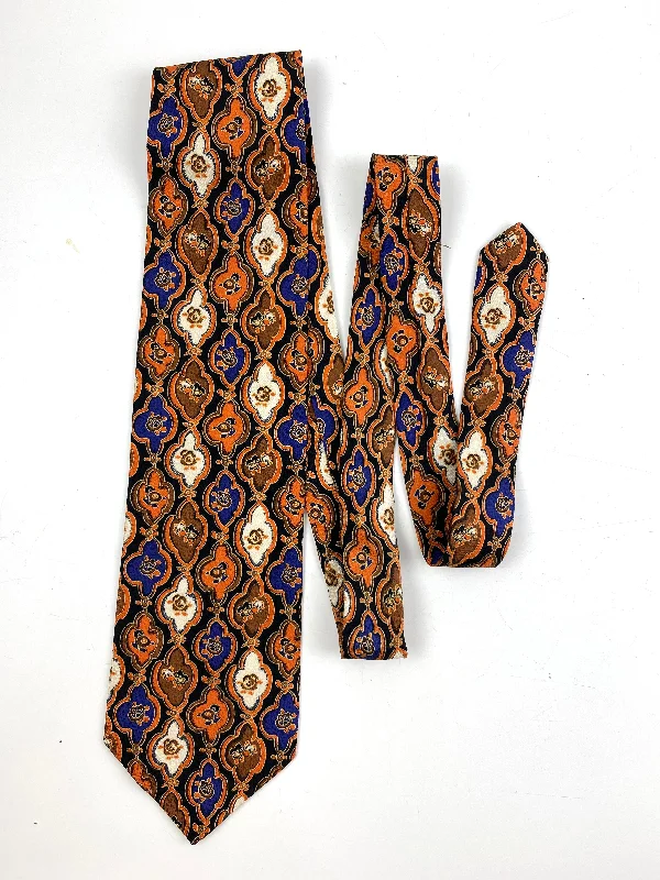 90s Deadstock Silk Necktie, Men's Vintage Orange/ Purple/ Brown Abstract Pattern Tie, NOS