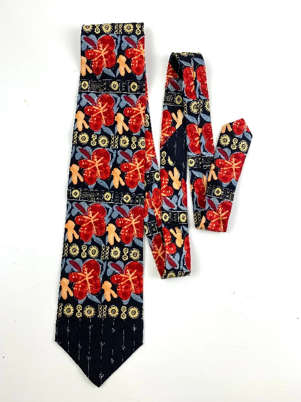 90s Deadstock Silk Necktie, Men's Vintage Blue/ Orange/ Red Abstract Pattern Tie, NOS