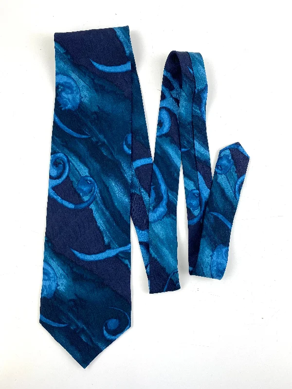 90s Deadstock Silk Necktie, Men's Vintage Teal/ Blue Abstract Pattern Tie, NOS