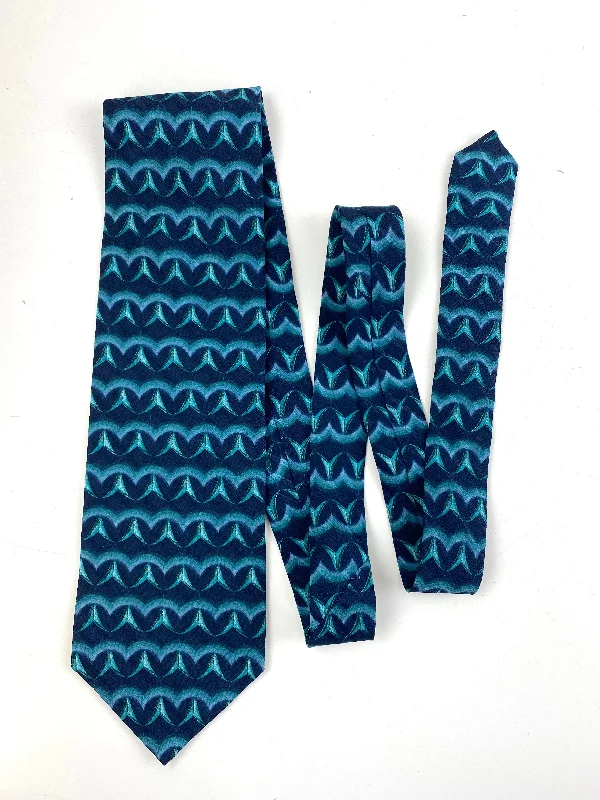 90s Deadstock Silk Necktie, Men's Vintage Teal Blue Geometric Pattern Tie, NOS