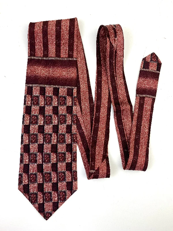 90s Deadstock Silk Necktie, Men's Vintage Wine Check & Stripe Pattern Tie, NOS