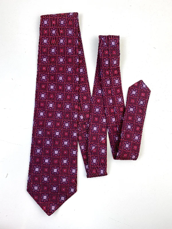 90s Deadstock Silk Necktie, Men's Vintage Wine/ Purple Moroccan Medallion Pattern Tie, NOS