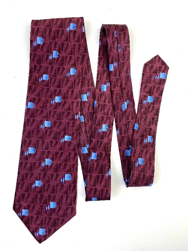 90s Deadstock Silk Necktie, Men's Vintage Plum/ Blue Square Pattern Tie, NOS