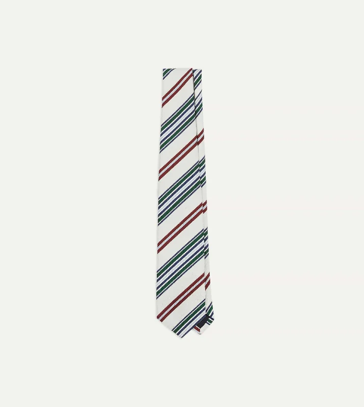 Ecru and Green Multi Stripe Mogador Tipped Tie